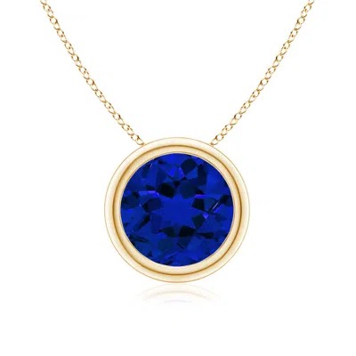 Angara Lab-grown Bezel-set Round Blue Sapphire Solitaire Pendant In Yellow Gold/deep Rich Blue