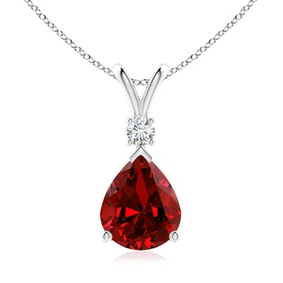 Angara Lab-grown Ruby Teardrop Pendant With Lab Diamond In White Gold/deep Rich Red