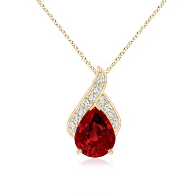 Angara Lab-grown Solitaire Pear-shaped Ruby Flame Pendant In Yellow Gold/deep Rich Red