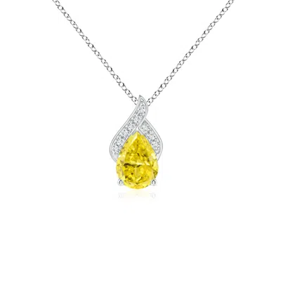 Angara Solitaire Pear-shaped Lab-grown Fancy Intense Yellow Diamond Flame Pendant In White Gold/fancy Intense
