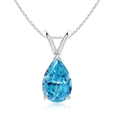 Angara V-bale Pear-shaped Lab-grown Fancy Intense Blue Diamond Solitaire Pendant In White Gold/fancy Intense