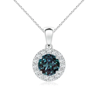 Angara Lab-grown Alexandrite Pendant With Bar-set Diamond Halo In Metallic