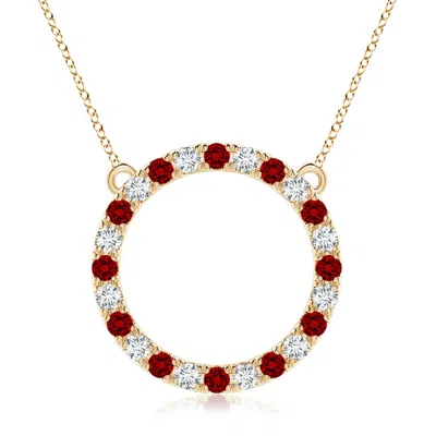 Angara Lab-grown Ruby And Diamond Open Circle Eternity Pendant In Yellow Gold/deep Rich Red