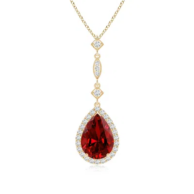 Angara Lab-grown Ruby Teardrop Pendant With Diamond Accents In Yellow Gold/deep Rich Red