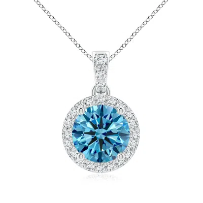 Angara Round Lab-grown Fancy Intense Blue Diamond Dangle Pendant With Halo In White Gold/fancy Intense