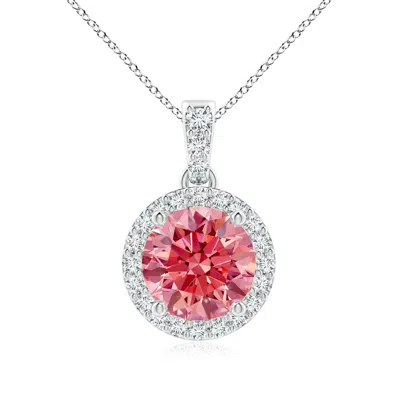 Angara Round Lab-grown Fancy Intense Pink Diamond Dangle Pendant With Halo In White Gold/fancy Intense