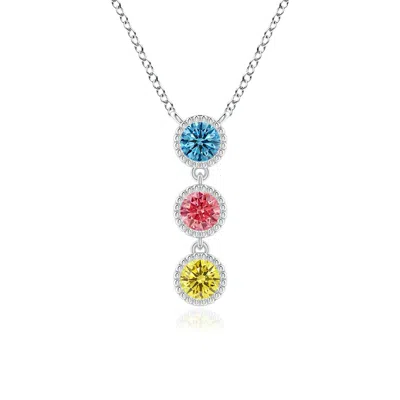 Angara Bezel-set Three Stone Lab-grown Fancy Intense Multi-color Diamond Necklace In White Gold/fancy Intense