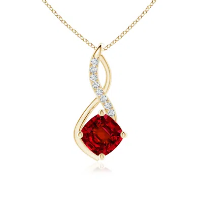 Angara Lab-grown Ruby Infinity Pendant With Lab Diamond Accents In Yellow Gold/deep Rich Red