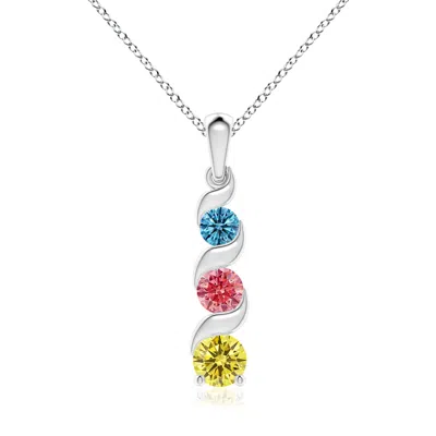 Angara Channel-set Round Lab-grown Fancy Intense Multi-color Diamond Three Stone Journey Pendant In White Gold/fancy Intense