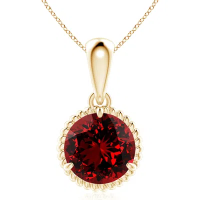 Angara Lab-grown Rope-framed Claw-set Ruby Solitaire Pendant In Yellow Gold/deep Rich Red