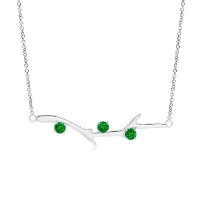 Angara Lab-grown Prong-set Emerald Tree Branch Necklace In White Gold/rich Green