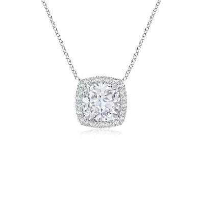 Angara Lab-grown Cushion Diamond Halo Pendant With Filigree In White Gold/f-g