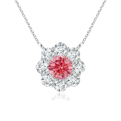 Angara Prong-set Round Lab-grown Fancy Intense Pink Diamond Halo Pendant In White Gold/fancy Intense