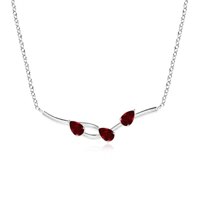 Angara Lab-grown Pear-shaped Ruby Tree Branch Pendant In White Gold/deep Rich Red