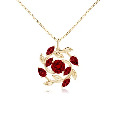 Angara Lab-grown Round And Marquise Ruby Olive Branch Pendant In Yellow Gold/deep Rich Red