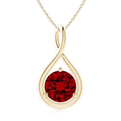 Angara Lab-grown Solitaire Round Ruby Infinity Twist Pendant In Yellow Gold/deep Rich Red