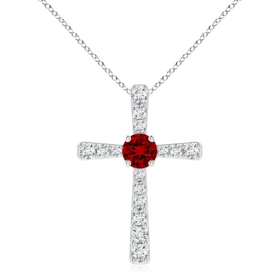 Angara Lab-grown Ruby And Lab Diamond Cross Pendant In White Gold/deep Rich Red