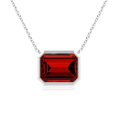 Angara Lab-grown East-west Bezel-set Emerald-cut Ruby Pendant In White Gold/deep Rich Red
