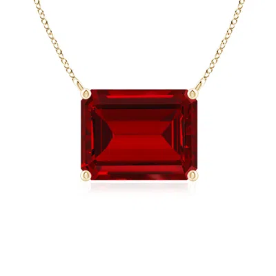 Angara East-west Emerald-cut Lab-grown Ruby Solitaire Pendant In Yellow Gold/deep Rich Red