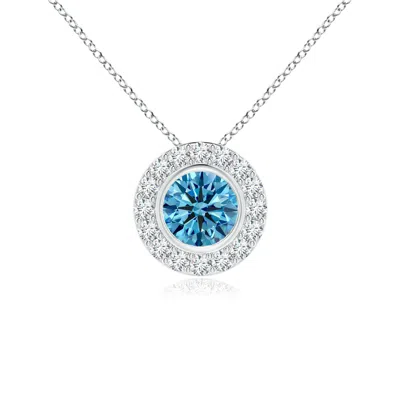 Angara Bezel-set Solitaire Round Lab-grown Fancy Intense Blue Diamond Halo Pendant In White Gold/fancy Intense