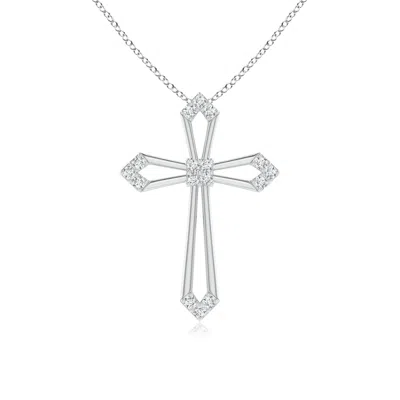 Angara Lab-grown Pointed Open Cross Pendant With Diamond Accents In Platinum/f-g