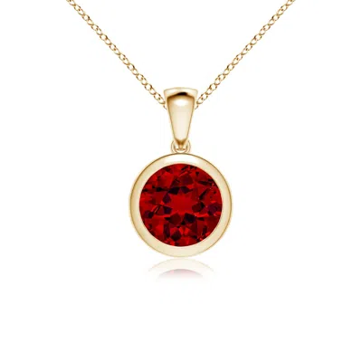 Angara Bezel-set Round Lab-grown Ruby Solitaire Pendant In Yellow Gold/deep Rich Red
