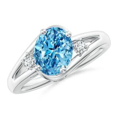 Angara Lab-grown Fancy Intense Blue And White Diamond Split Shank Ring In White Gold/fancy Intense