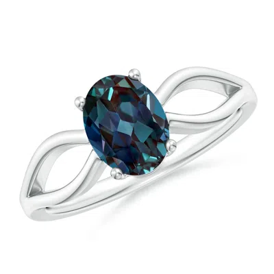 Angara Prong-set Solitaire Lab-grown Alexandrite Split Shank Ring In White Gold/bluish Green Changing To Brownish Or Pinkish Purple