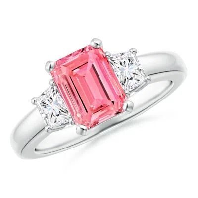 Angara Lab-grown Fancy Intense Pink And White Diamond Three Stone Ring In White Gold/fancy Intense