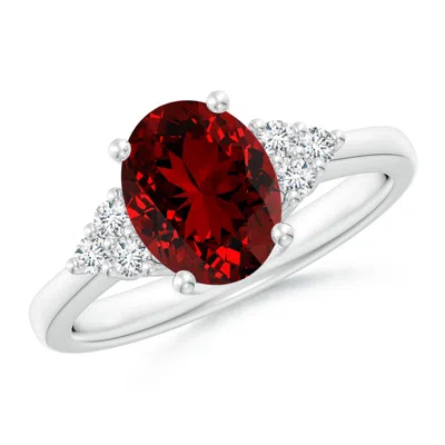 Angara Lab-grown Solitaire Oval Ruby And Lab Diamond Promise Ring In White Gold/deep Rich Red