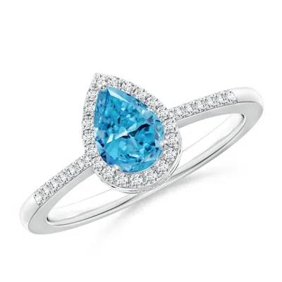 Angara Pear Lab-grown Fancy Intense Blue Diamond Ring With Halo In White Gold/fancy Intense