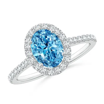 Angara Prong-set Oval Fancy Intense Blue Diamond Halo Ring With Accents In White Gold/fancy Intense