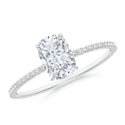 Angara Lab-grown Thin Shank Cushion Diamond Ring With Lab Diamond Accents In White Gold/f-g