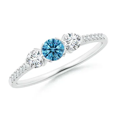 Angara Unique Prong-set Lab-grown Fancy Intense Blue Diamond Three Stone Engagement Ring In White Gold/fancy Intense