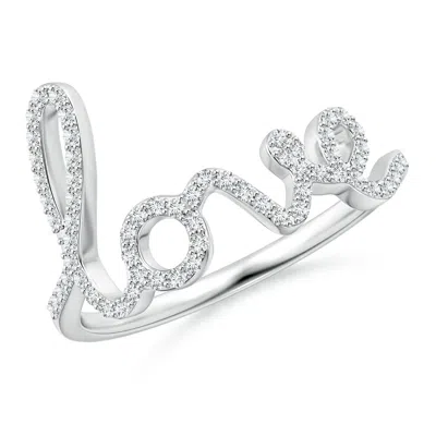 Angara Lab-grown Prong Set Round Diamond Cursive "love" Ring In White Gold/f-g