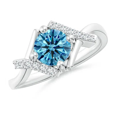 Angara Solitaire Lab-grown Fancy Intense Blue Diamond Bypass Promise Ring With Accents In White Gold/fancy Intense