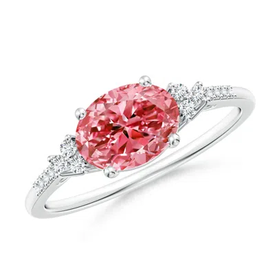 Angara Horizontally Set Oval Lab-grown Fancy Intense Pink Diamond Ring In White Gold/fancy Intense