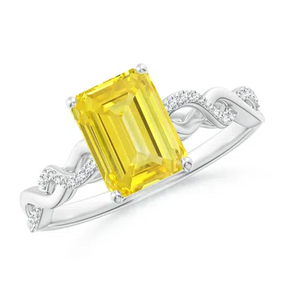 Angara Emerald-cut Solitaire Lab-grown Fancy Intense Yellow Diamond Infinity Twist Ring In White Gold/fancy Intense