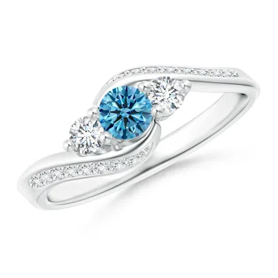 Angara Horizontally Set Three Stone Lab-grown Fancy Intense Blue Diamond Bypass Ring In White Gold/fancy Intense