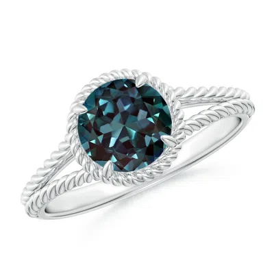 Angara Lab-grown Alexandrite Twist Rope Split Shank Ring In White Gold/bluish Green Changing To Brownish Or Pinkish Purple