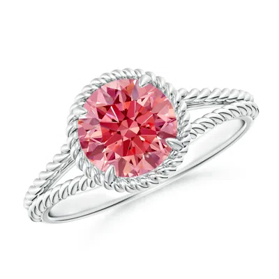 Angara Lab-grown Fancy Intense Pink Diamond Twist Rope Split Shank Ring In White Gold/fancy Intense