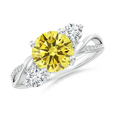 Angara Lab-grown Fancy Intense Yellow And White Diamond Twisted Vine Ring In White Gold/fancy Intense