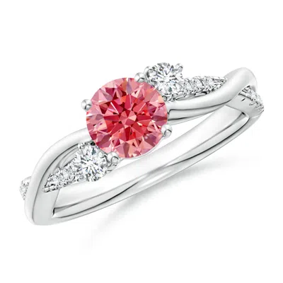 Angara Nature Inspired Lab-grown Fancy Intense Pink & White Diamond Twisted Vine Ring In White Gold/fancy Intense
