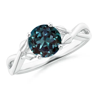 Angara Nature Inspired Lab-grown Alexandrite Crossover Ring With Leaf Motifs In White Gold/bluish Green Changing To Brownish Or Pinkish Purple