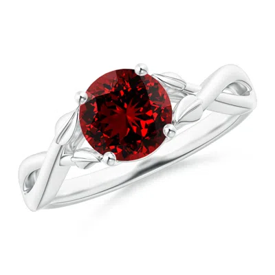 Angara Nature Inspired Lab-grown Ruby Crossover Engagement Ring With Leaf Motifs In White Gold/deep Rich Red
