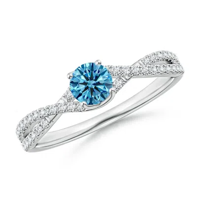 Angara Twist Shank Solitaire Round Lab-grown Fancy Intense Blue Diamond Engagement Ring In White Gold/fancy Intense