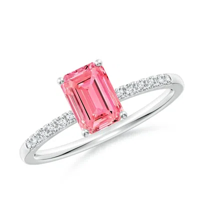 Angara Emerald-cut Lab-grown Fancy Intense Pink Diamond Engagement Ring In White Gold/fancy Intense