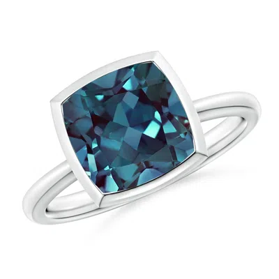 Angara Bezel-set Solitaire Lab-grown Alexandrite Ring In White Gold/bluish Green Changing To Brownish Or Pinkish Purple