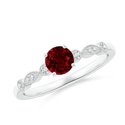 Angara Lab-grown Marquise And Dot Ruby Engagement Ring With Diamonds In White Gold/deep Rich Red