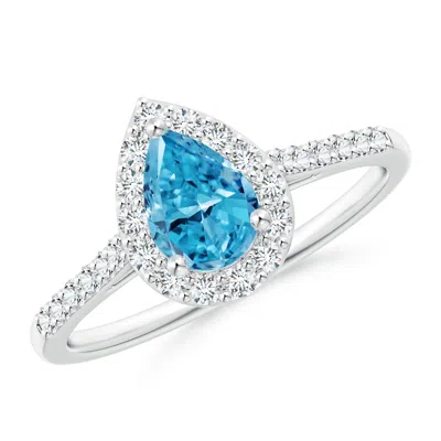 Angara Pear-shaped Lab-grown Fancy Intense Blue Diamond Halo Engagement Ring With Accents In White Gold/fancy Intense
